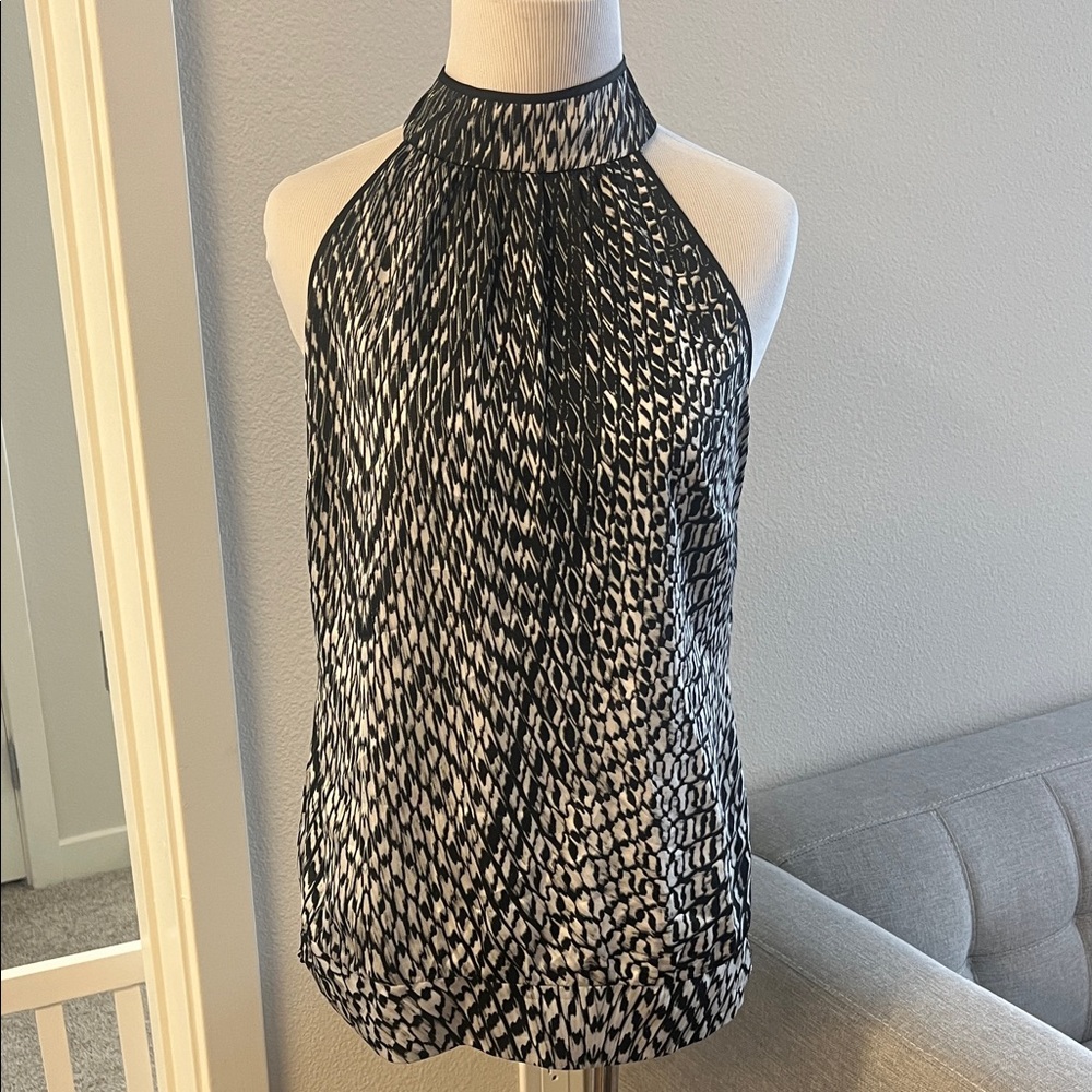 Cache Black And White Patterned Halter Blouse - image 1